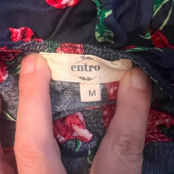 Entro Blue and Red Ruffled Off the Shoulder Blouse with Fruit Print - M - Picture 3 of 6
